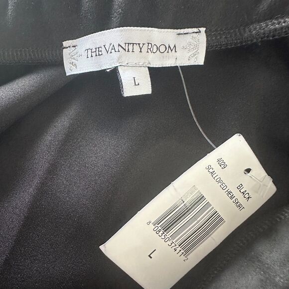 The Vanity Room Skirt Women L Black Mini Scallop Hem Faux Suede Preppy Twee Boho - Picture 3 of 8